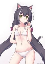 2019 black_hair breasts cat_ears cat_tail catgirl closed_mouth closed_mouth_smile facing_viewer green_eyes karyl_(princess_connect!) long_hair looking_at_viewer open_eyes princess_connect! smile smiling smiling_at_viewer tagu_hblabe textless underwear underwear_only