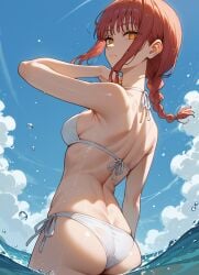 1girls ai_generated back_view bikini chainsaw_man makima_(chainsaw_man) solo swimsuit white_bikini