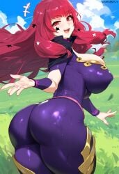 1girls ai_generated big_ass big_breasts bodysuit fire_emblem fire_emblem_engage laughing light-skinned_female light_skin looking_at_viewer presenting presenting_hindquarters red_eyes red_hair smile smiling smiling_at_viewer star teasing tharkica thick_thighs wide_hips yunaka_(fire_emblem)