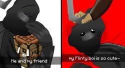 ahe_gao bed blush bondage closed_eyes colored_skin crafting_table cute flint_and_steel hand_on_head hug hugging inanimate incredibox_mod kmitsumi looking_at_another minecraft offscreen_sex pegging pegging_male sometimes_like_this_also_like_that traced