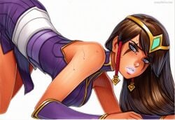 2025 ai_generated artist_name black_hair blue_eyes blush breasts brown_hair crazyfishbones female jewelry long_hair looking_at_viewer original solo