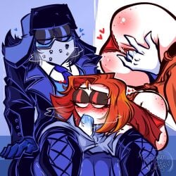 angela_fox_(divanny_analitik) antikek black_hair blowjob blue_eyes blushing breathing clothed_female clothed_male deleonmuff_vii_(divanny_analitik) fisting_partner masked masked_male panties panties_aside red_eyes red_hair rubbing_pussy russian stickman sucking sucking_penis telegram toryreyh_agev white_body youtube