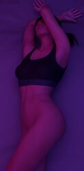 3d asian asian_female blue_eyes blue_eyes_female bottomless bottomless_female brown_hair brown_hair_female medium_ass nude_female pale-skinned_female pale_skin ponytail ponytail_female portal_(series) portal_2 pose posing romantic_ambiance romantic_night stumpie