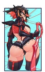 1girls abs ass ass ass_focus back back_view big_ass big_breasts big_butt black_hair blue_eyes blush breasts clothed clothing color dookie_arts female female_focus female_only fit fit_female hi_res kill_la_kill large_breasts light-skinned_female light_skin looking_at_viewer matoi_ryuuko muscles muscular muscular_female short_hair solo solo_female sword tagme thick_thighs underboob