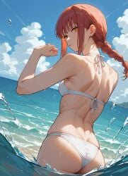 1girls ai_generated back_view bikini chainsaw_man makima_(chainsaw_man) solo swimsuit white_bikini