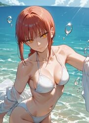 1girls ai_generated bikini chainsaw_man makima_(chainsaw_man) red_hair solo swimsuit white_bikini