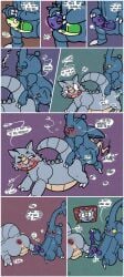 absurd_res anal anus argon_vile balls blush bodily_fluids breath clothing cock_transformation comic condom cum dialogue english_text erection gaping gaping_anus generation_1_pokemon generation_2_pokemon generation_5_pokemon genital_fluids genitals headgear headwear heracross hi_res kerchief male male/male nintendo penetration penis pokemon pokemon_(species) rhydon sex sexual_barrier_device sleep_sex sleeping snivy sound_effects sweat sweatdrop text transformation