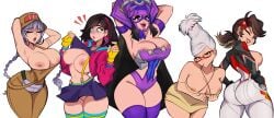 2d 5girls arm_tattoo armpits arms_up ass ass ayase_seiko bare_shoulders big_breasts big_breasts big_breasts black_hair blue_eyes bodysuit braid braided_hair breast_focus breasts breasts breasts breasts_out brown_hair closed_eyes crossover curvaceous curvy curvy_figure dandadan earrings epic_games exposed_breasts exposed_nipples eyebrows_visible_through_hair eyewear facing_viewer female female_only fingerless_gloves fortnite fortnite:_battle_royale galacta galacta_(marvel_rivals) glasses hair_ornament hands_behind_head hands_on_hips hat helmet hourglass_figure legwear leotard lipstick long_hair looking_at_viewer looking_back looking_back_at_viewer mae_(fortnite) magaska19 marvel marvel_comics marvel_rivals multiple_girls neckwear nipple_slip no_bra no_panties no_panties_under_skirt off_shoulder open_mouth overalls peni_parker_(marvel_rivals) presenting presenting_breasts presenting_hindquarters rox_(fortnite) shaved_crotch shaved_pussy shirt_lift shirt_up short_hair short_skirt skirt standing streaked_hair sweaty tagme tattoo thighs under-rim_eyewear white_background white_hair wink winking winking_at_viewer