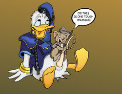 anatomically_correct dirtyclosetent disney donald_duck duck english_text feathers funny gay humor jake_(the_rescuers) kangaroo_rat male male_only marsupial masturbation penis rodent sex text the_rescuers the_rescuers_down_under yaoi