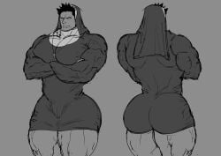 1boy big_ass big_ass_(male) crossdressing cuntboy dokeshin male male_only muscular_male nun's_habit nun_outfit solo solo_male