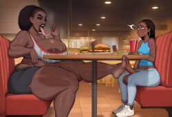 age_difference ai_assisted ai_generated dark-skinned_female dark-skinned_futa dark_skin daughter fellatio_gesture female foot_fetish foot_play footjob futanari greyscaler huge_ass huge_balls huge_breasts huge_cock incest long_tongue mother mother_and_daughter under_the_table voluptuous voluptuous_female wide_hips