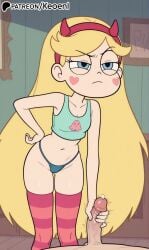 1boy 1girls accurate_art_style adult ai_generated angry annoyed annoyed_expression bed big_penis blonde_hair blush breasts cum disney disney_channel disney_xd erection facial_mark fake_horns female hairband half-closed_eyes hand_on_hip handjob happy hard_nipples heart hi_res hips horned_headwear horns indoors keoenl lips long_hair makeup male medium_breasts midriff navel nipples patreon penis precum skinny small_breasts standing star_butterfly star_vs_the_forces_of_evil thighhighs thighs thong topwear underwear