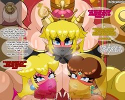 1futa 2girls all_fours big_ass big_breasts black_legwear blonde_hair blue_eyes blush blush blush_lines blushing_at_viewer bowsette broken_horn cage caged caged_cock chain_chomp chained chains chastity_cage chastity_device dancer dancer_outfit english_text face_veil futa_only futanari futasub gold_(metal) gold_earrings gold_jewelry gold_trim grin harem_girl harem_outfit hi_res horn horns huge_ass intersex kneeling long_fingernails makeup mario_(series) midnightundying_(artist) nintendo pov pov_eye_contact sharp_teeth slave slave_outfit slavegirl small_penis submissive submissive_female super_crown tail tan_body tan_skin tattoo tattoo_on_butt text thick_thighs thigh_highs thighhighs thighs veil