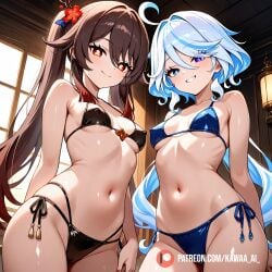 furina_(genshin_impact) genshin_impact hu_tao_(genshin_impact) kawaa_ai yuri yuri