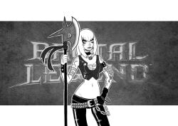 big_breasts big_lips blonde_hair brutal_legend cleavage female lita_halford long_hair lorenzmag midriff navel rocker_chick weapon wide_hips