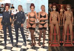 3boys 3d 3girls black_bra black_panties blonde_hair bondage bound_ankles bound_wrists bra female gag gagged garter_belt getyourclothesoff lingerie male nude nude_female on/off original panties policewoman red_hair sequence