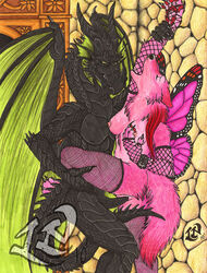 2010 anthro black breasts butterfly canine closed_eyes eyes female fishnet fur furry green grope hybrid luthiennightwolf male nude penetration penis pink pussy raised_leg sex stockings straight vaginal_penetration wings wolf