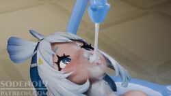 anal anal_penetration blowjob blue_eyes cum_in_mouth cum_on_body cumshot deepthroat double_penetration genshin_impact handjob mualani_(genshin_impact) nude restrained restrained_female restrained_legs slime sodeno19 tagme tan_skin tattoo tattoos vaginal_penetration video wet white_hair