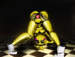 animatronic animatronic_female artificial_vagina bending_forward bending_over chica_(fnaf) five_nights_at_freddy's five_nights_at_freddy's_2 fnaf looking_at_viewer looking_back monster presenting presenting_hindquarters presenting_pussy robot robot_girl smile smiling smiling_at_viewer standing thefirstlastwatcher toy_chica_(fnaf) vagina