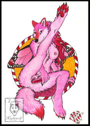 2009 anthro breasts butterfly canine dildo female fur furry hybrid luthiennightwolf masturbation nude penetration pink pussy raised_leg sex_toy solo vaginal_penetration wings wolf