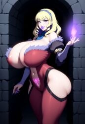 1girls adapted_costume ai_generated ass_cutout bare_shoulders bimbo bimbo_body bimbo_lips bimbofication breasts breasts_bigger_than_head cleavage cleavage_cutout colored_nails constance_von_nuvelle detached_sleeves dress earrings eyeshadow feather_trim female fire_emblem fire_emblem:_three_houses fire_emblem_warriors:_three_hopes frontless_outfit fur_trim gigantic_breasts hand_up hip_cutout huge_ass huge_breasts legs_together lipstick long_dress long_nails magic makeup massive_ass massive_breasts navel navel_cutout neckerchief novelai pubic_tattoo smirk solo solo_female stomach_cutout tgm101_(artist) thick_lips thick_thighs thin_waist underboob underboob_cutout upper_body wide_hips womb_tattoo