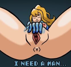 anus ass_focus asshole blonde_hair breasts fingers_in_pussy masturbation metroid nintendo nipples pussy pussy_masturbation samus_aran zero_suit_samus