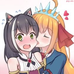 2girls blush blush karyl_(princess_connect!) kissing_cheek not_porn pecorine pecorine_(princess_connect!) princess_connect! tagu_hblabe textless yuri