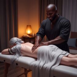 ai_generated ciri dark-skinned_male interracial massage the_witcher_3:_wild_hunt
