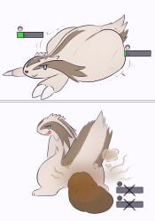 after_vore ambiguous_gender belly big_belly blue_eyes brown_body brown_fur brown_markings claws death disposal excessive_feces feces feral fur gameplay_mechanics generation_3_pokemon gui health_bar hi_res hyper_feces hyper_scat linoone markings multiple_prey nintendo pokemon pokemon_(species) scat scatplay smelly solo tail tan_belly tan_body tan_fur vore white_claws zeg_yoros