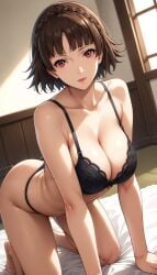 1girls ai_generated black_bra black_panties black_underwear makoto_niijima persona_5 solo
