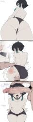 2boys anal androgynous anus ass black_hair blue_eyes blue_hair blush braid clothing_aside comic cum cum_in_ass english_text erection femboy feminine_male feminization genshin_impact huge_ass jewelry large_penis lipstick_mark looking_back makeup male male_focus male_only male_pubic_hair multicolored_hair multiple_boys multiple_penises nipples open_mouth otoko_no_ko penis penis_awe penis_on_face pubic_hair sex shorts sissy slap_mark solo_focus spanked sweat testicles thick_thighs tongue tongue_out topless_male trap twin_braids twink uncensored underwear veins veiny_penis venti_(genshin_impact) yaoi