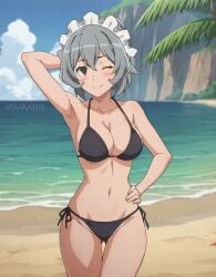 1girls ai_generated bikini black_bikini dungeon_ni_deai_wo_motomeru_no_wa_machigatteiru_darou_ka solo spairk1313 syr_flover