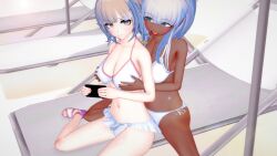 3d bernhardlescat bikini bikini_bottom bikini_top breasts danganronpa danganronpa_2:_goodbye_despair danganronpa_s:_ultimate_summer_camp danganronpa_v3 groping groping_breasts groping_from_behind koikatsu large_breasts nanami_chiaki straight_hair super_danganronpa_2 yonaga_angie yuri