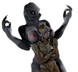 2girls 3d alien alien_girl breasts female female_only female_sangheili halo_(series) larger_female mass_effect sangheili tagme thevioletghost turian