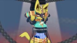 anthro armpits belly_button bondage chains cleavage drunkoak female female_focus female_lucario female_only furry generation_3_pokemon lucario muscular_female nintendo orange_eyes pokemon pokemon_(species) ruins_style_lucario shiny_lucario toned toned_female