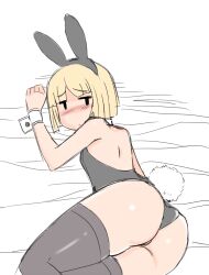 1girls animal_ears anonymous_artist ass back back_view bed bed_sheet big_ass blonde_hair blush bob_cut bunny_ears bunny_tail bunnysuit fake_animal_ears female female_focus female_only looking_back mob_face nichijou playboy_bunny playboy_bunny_leotard rabbit_ears rabbit_tail sekiguchi_yuria shiny_skin short_hair sketch solid_oval_eyes solo solo_female solo_focus thighhighs thighs |_|