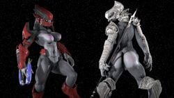 2girls 3d alien alien_girl armor ass female female_only female_sangheili halo_(series) helmet sangheili tagme thevioletghost