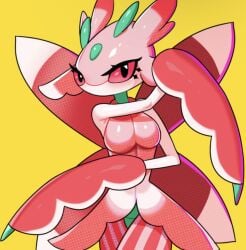 bug bug_girl drunkoak female female_focus female_only furry generation_7_pokemon lurantis pink_eyes pokémon_(species) pokemon pokemon_sm yellow_background