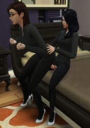 2girls clothed_sex multiple_girls strapless_dildo the_sims_4 tights