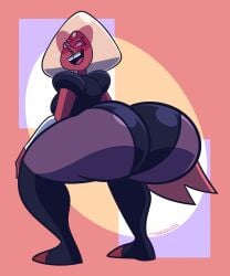 1girls 4_eyes ass ass_focus big_ass blonde_hair bubble_butt cartoon_network clothed clothing crouching dat_ass dumptruck_ass fat_ass female female_only fully_clothed fusion gem_(species) gem_fusion glasses huge_ass large_ass looking_back mythabyss red_skin sardonyx_(steven_universe) solo squatting steven_universe