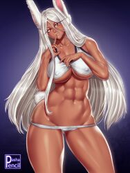 1girls abs big_breasts breasts bunny_ears bunny_tail erect_nipples female female_only hair long_hair miruko muscles muscular muscular_female my_hero_academia nipples_visible_through_clothing pashapencil red_eyes rumi_usagiyama solo solo_female sports_bra tail thick_thighs thighs thong white_hair white_sports_bra white_thong