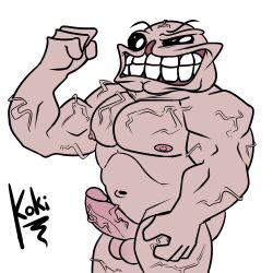 cartoony flexing koki_1 male male_only monstro_(tboi) muscular_male naked penis the_binding_of_isaac toony veins