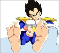 balls big_balls big_penis black_hair dragon_ball dragon_ball_z feet looking_at_viewer male male_only muscles penis penis_out saiyan solo solo_male vegeta widow's_peak yaqirob