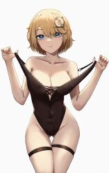 1girls accessory blonde_hair blue_eyes busty cleavage female female_only hololive hololive_english hololive_myth light-skinned_female light_skin looking_at_viewer short_hair slim_waist smile solo thick_ass thick_thighs thighs tight_clothing undressing vicarious_(vicillust) virtual_youtuber watson_amelia wide_hips