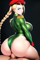 1boy 1girls ai_generated ambiguous_penetration army_uniform ass beret big_ass big_butt blonde_hair blue_eyes braided_twintails braids cammy_white epaulettes faceless_male fat_ass female female_only fingerless_gloves green_bodysuit hip_bones hips leotard looking_back military_hat military_uniform muscular muscular_back muscular_female nai_diffusion navel nipples_bulge nipples_through_clothes pale-skinned_female perky_breasts perky_nipples pinup reverse_cowgirl_position riding_penis sex simple_background sitting_on_lap sitting_on_penis skin_tight skin_tight_outfit skin_tight_suit skin_tight_thighhighs skindentation skinsuit stable_diffusion street_fighter thick_ass thick_thighs thunder_thighs twintails wide_hips