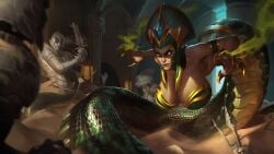 breasts_bigger_than_head cassiopeia_du_couteau cleavage edit edited edited_official_artwork hanging_breasts huge_breasts lamia league_of_legends official_artwork_edit snake_girl wallpaper