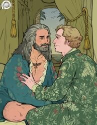 2boys 2males blackbeard dressing_gown edward_teach gay innkeeper looking_at_each_other male_only nonsexual old_man_yaoi our_flag_means_death patterned_robes pirate reapersun robe robe_only stede_bonnet wholesome