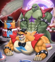 2boys 5_fingers abs absurd_res adel_the_lizard alligator alligatorid anal anal_sex animatronic anthro anthro_on_anthro anthro_penetrated anthro_penetrating anthro_penetrating_anthro arm_on_table arms_on_table ass bar bara bear belly biceps big_biceps big_nipples big_pecs big_penis big_tail biped birthday birthday_cake birthday_party birthday_sex black_bow_tie black_clothing black_eyebrows black_hat black_headwear black_nose black_top_hat blue_cup blue_eyes blue_sclera blush blush_lines bow_tie bracelet brown_glans brown_penis cake clenched_teeth clothing container countershade_face countershading cream_(food) crocodilian cum cum_in_ass cum_inside cup cutlery dessert different_colored_sclera duo ear_piercing ejaculation erection eyebrows fangs fingers five_nights_at_freddy's five_nights_at_freddy's:_security_breach food foreskin fork frosting fruit furniture gay gay_sex genitals glamrock_freddy glamrock_freddy_(fnaf) glans green_arms green_belly green_body green_chest green_head green_penis green_tail hand_on_butt hand_on_furniture hand_on_partner's_butt hand_on_table hands_on_furniture hands_on_table hat headgear headwear hi_res humanoid_genitalia humanoid_hands humanoid_penis inside internal internal_anal jewelry kitchen_utensils knife long_tail machine male male/male male_nipples male_only male_penetrated male_penetrating mammal masculine mature_male multicolored_body multicolored_penis muscles muscular_anthro muscular_arms muscular_legs muscular_male navel nipple_piercing nipple_rings nostrils nude_male on_furniture on_table one_eye_closed open_mouth orange_arms orange_body orange_butt orange_face orange_legs party pecs penetration penile penile_penetration penis penis_in_ass piercing plant plate purple_star red_cup red_piercing reptile retracted_foreskin robot scalie scar scottgames sex sex_position_request sharp_teeth smile smiling_at_another smiling_at_partner solard0gg0 spiked_bracelet spikes standing star_on_body steel_wool_studios strawberry table tail tan_body tan_chest tan_face tan_fingers teeth thick_penis tongue tools top_hat two_tone_body two_tone_face two_tone_penis urethra vein veiny_penis white_plate yellow_piercing yellow_sclera