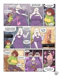 2d 2girls big_breasts chara comic cumbread english english_dialogue english_text female frisk incest tagme talking text toriel undertale undertale_(series)