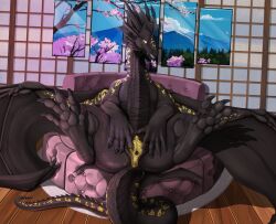 absurd_res anus ass detailed_background dragon female feral genitals hi_res horn ishiru mythological_creature mythological_scalie mythology nude pussy scalie seraphim_(gold-throat) solo spread_legs spread_pussy spreading tail urethra wings